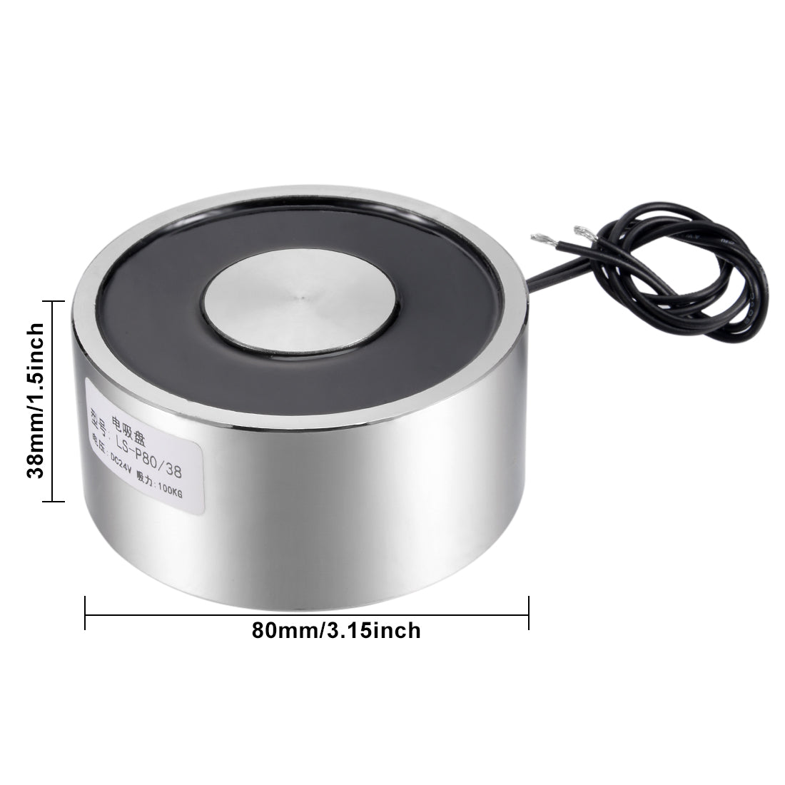 uxcell Uxcell 80mm x 38mm DC24V 0.59A 14.16W 1000N Sucking Disc Solenoid Lift Holding Electromagnet
