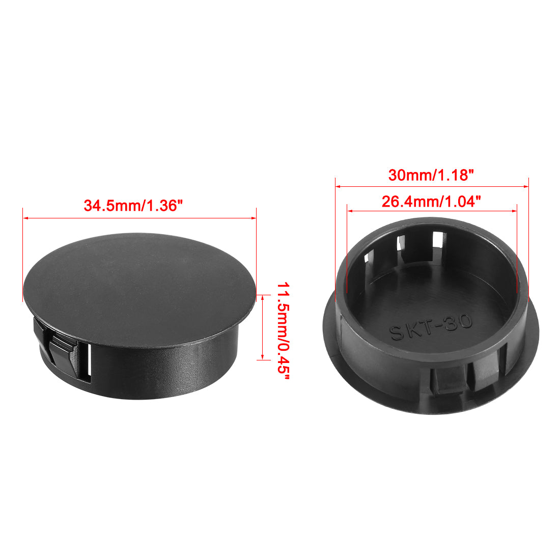 uxcell Uxcell 30pcs  30mm x 11.5mm Black Nylon Round Snap Locking Panel Hole Cover