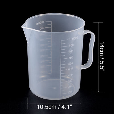 Harfington Uxcell Laboratory Clear White PP 1000mL Measuring Cup Handled Beaker