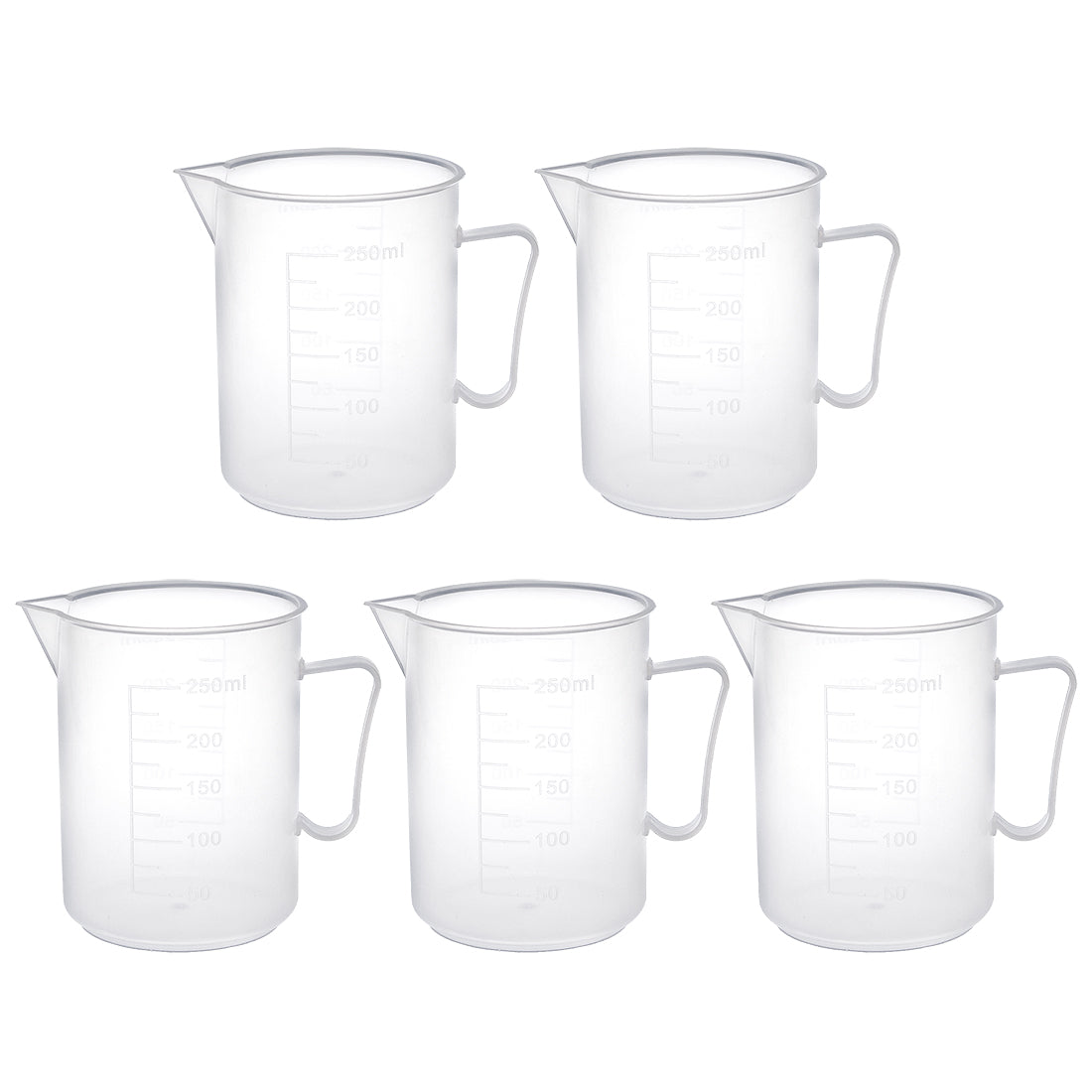 uxcell Uxcell 5pcs Laboratory Clear White PP 250mL Measuring Cup Handled Beaker