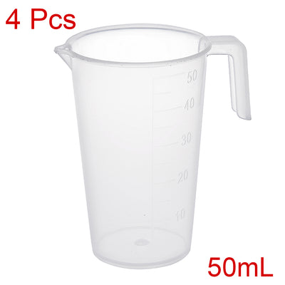 Harfington Uxcell 4pcs Laboratory Clear White PP 50mL Measuring Cup Handled Beaker