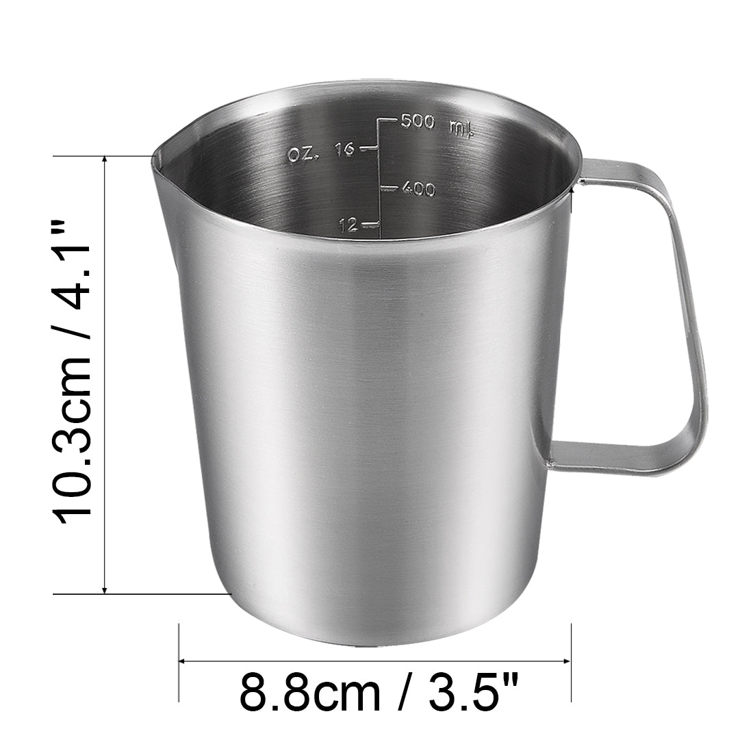 uxcell Uxcell Measuring Cup, Upgraded, 2 Measurement Scales, Including L Scale, Ounce Scale, Stainless Steel Measuring Cup w Marking with Handle, 16 Ounces, 500mL