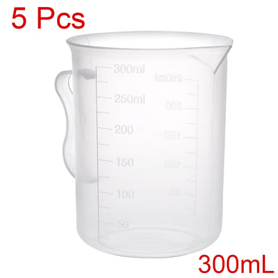 Harfington Uxcell 5pcs Laboratory Clear White PP 300mL Measuring Cup Handled Beaker