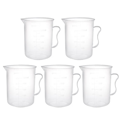 uxcell Uxcell 5pcs Laboratory Clear White PP 300mL Measuring Cup Handled Beaker