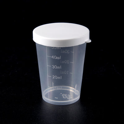 Harfington Uxcell Kitchen Laboratory 50mL Plastic Measuring Cup 30pcs w Cap