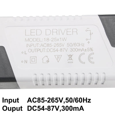 Harfington Uxcell 18-25W Constant Current 300mA High Power LED Driver AC 85-265V Output 54-87V DC Connector External Power Supply LED Ceiling Lamp Rectifier Transformer