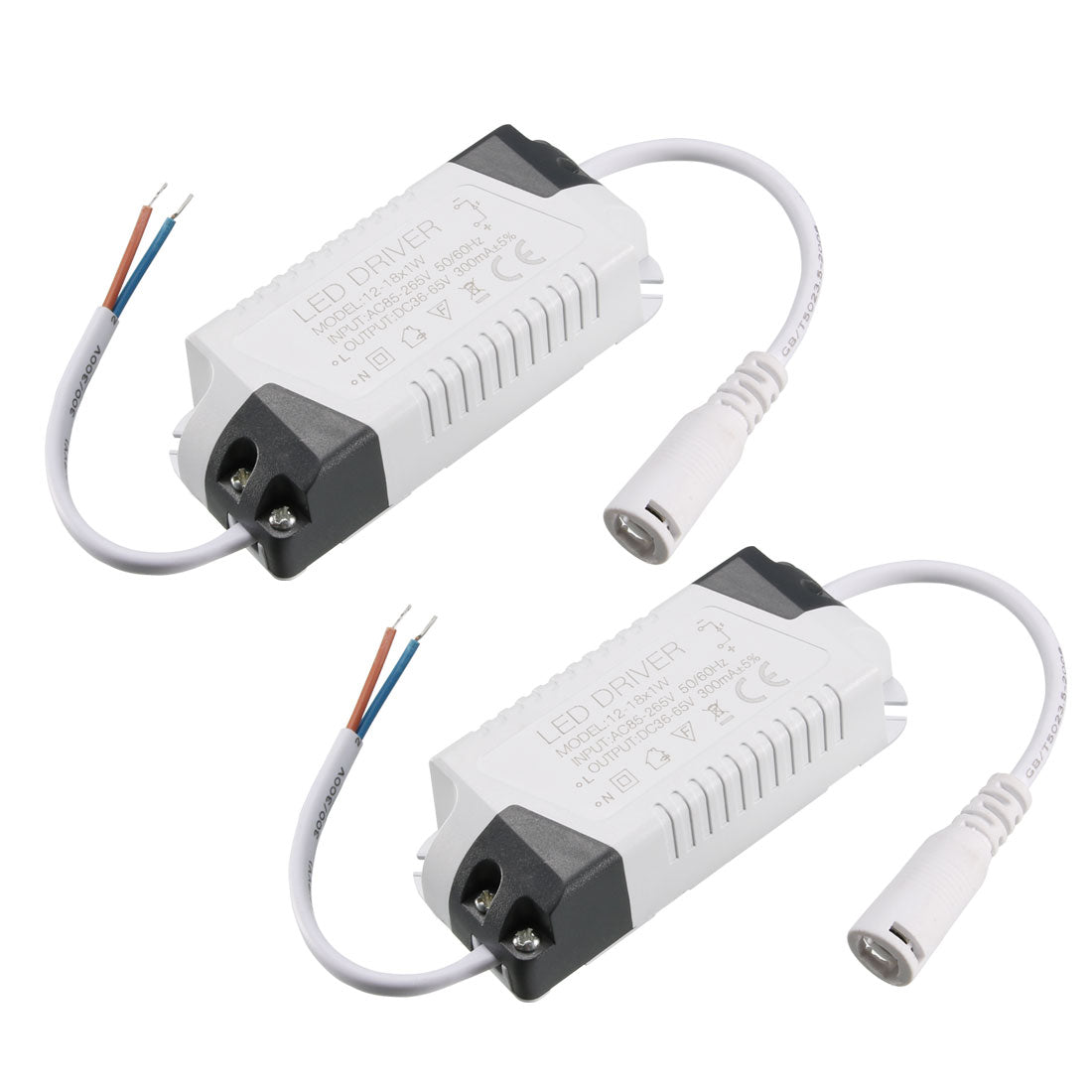 uxcell Uxcell 12-18W Constant Current 300mA High Power LED Driver AC 85-265V Output 36-65V DC Connector External Power Supply LED Ceiling Lamp Transformer 2Pcs
