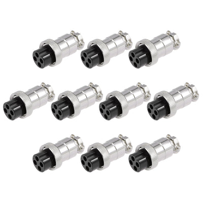 Harfington Uxcell 10PCS Aviation Connector 16mm 4P 5A 125V DF16 Waterproof Female Wire Panel Power Chassis Metal Fittings Connector Aviation Silver Tone