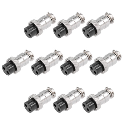 Harfington Uxcell 10PCS Aviation Connector 16mm 2P 7A 125V DF16 Waterproof Female Wire Panel Power Chassis Metal Fittings Connector Aviation Silver Tone