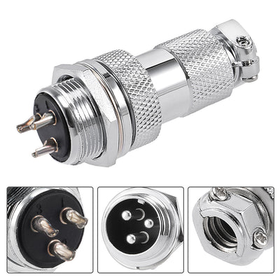 Harfington Uxcell Aviation Connector 20mm 3Terminal 20 A 250 V M20-3 Waterproof Male Wire Panel Power Chassis Metal Fittings Connector Aviation Silver Tone