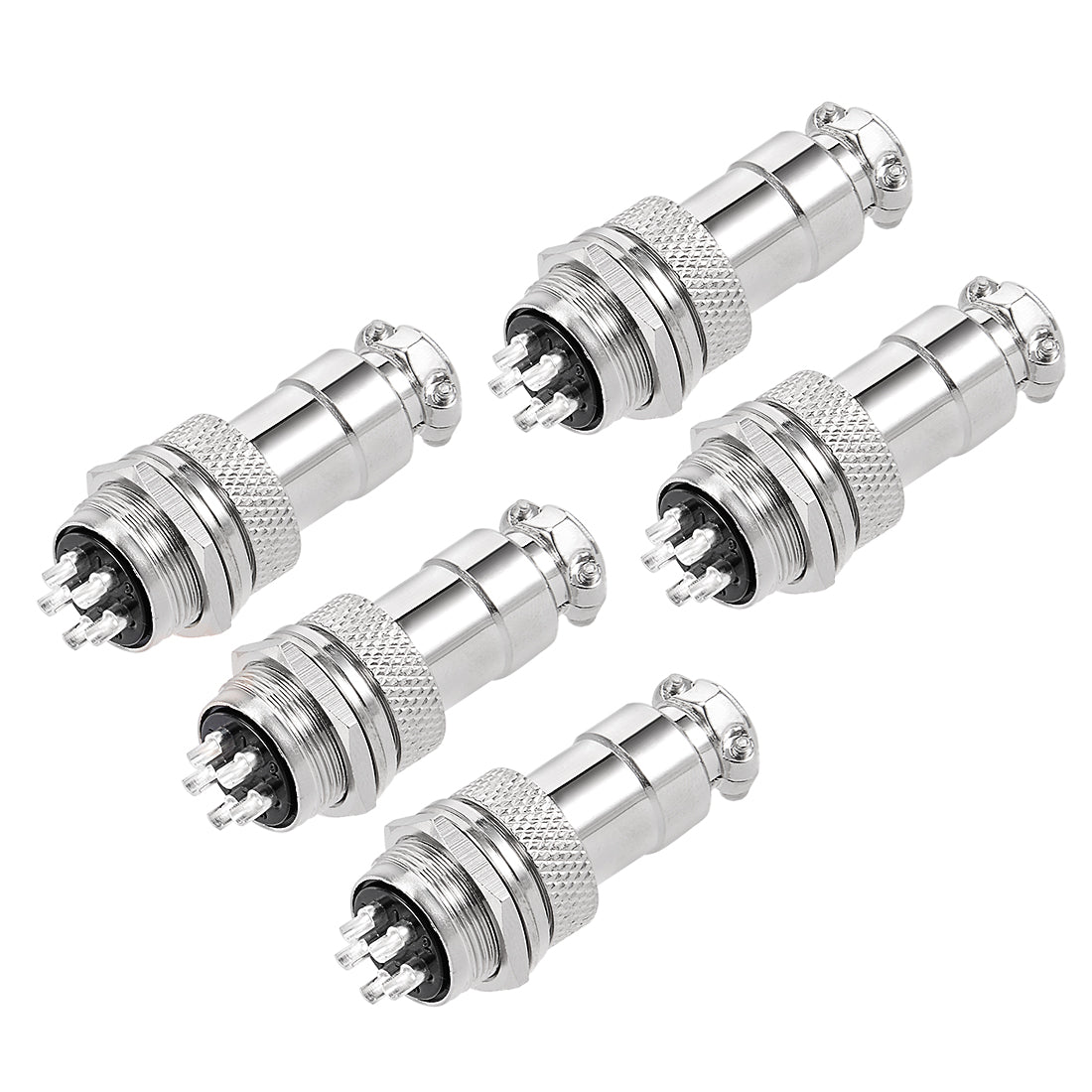 uxcell Uxcell 5pcs Aviation Connector, 20mm 5P 10A 150V GX20-5 Waterproof Male Wire Panel Power Chassis Metal Fittings Connector Aviation Silver Tone