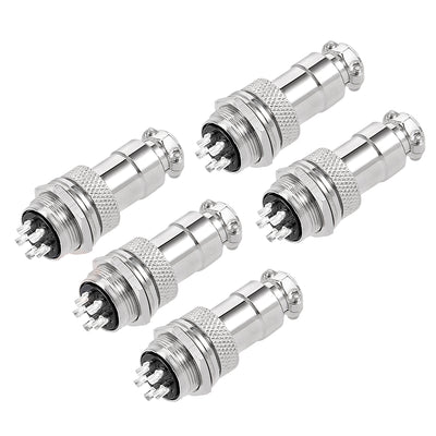 Harfington Uxcell 5pcs Aviation Connector, 20mm 5P 10A 150V GX20-5 Waterproof Male Wire Panel Power Chassis Metal Fittings Connector Aviation Silver Tone