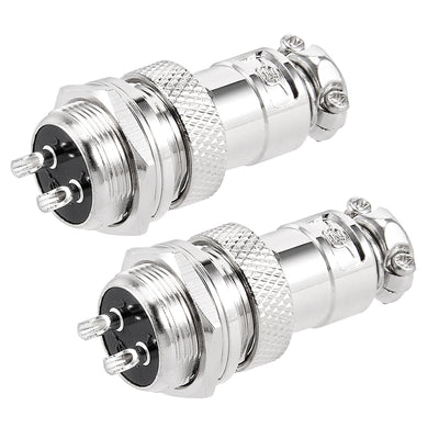 Harfington Uxcell Aviation Connector, 16mm 2Terminals 7A 125V 16M-2 Waterproof Male Wire Panel Power Chassis Metal Fittings Connector Aviation Silver Tone 2PCS