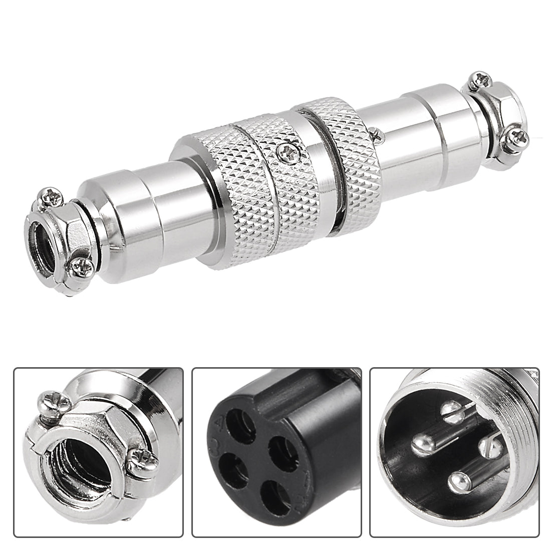 uxcell Uxcell Aviation Connector, 16mm 4Terminals 5A 125V GX16-4 Waterproof Male Wire Panel Power Chassis Metal Fittings Connector Aviation Silver Tone