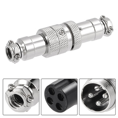 Harfington Uxcell Aviation Connector, 16mm 4Terminals 5A 125V GX16-4 Waterproof Male Wire Panel Power Chassis Metal Fittings Connector Aviation Silver Tone