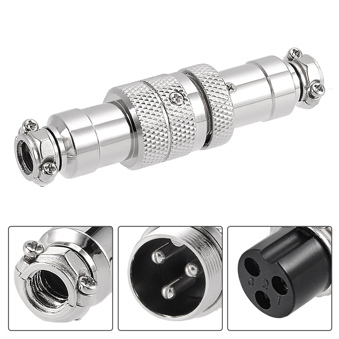 uxcell Uxcell Aviation Connector, 16mm 3Terminals 7A 125V GX16-3 Waterproof Male Wire Panel Power Chassis Metal Fittings Connector Aviation Silver Tone