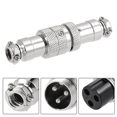 Harfington Uxcell Aviation Connector, 16mm 3Terminals 7A 125V GX16-3 Waterproof Male Wire Panel Power Chassis Metal Fittings Connector Aviation Silver Tone