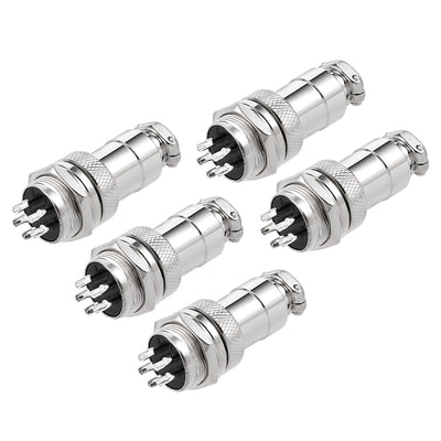 Harfington Uxcell 5pcs Aviation Connector 16mm 5P 5A 125V GX16-5 Waterproof Male Wire Panel Power Chassis Fittings Connector Aviation Silver Tone