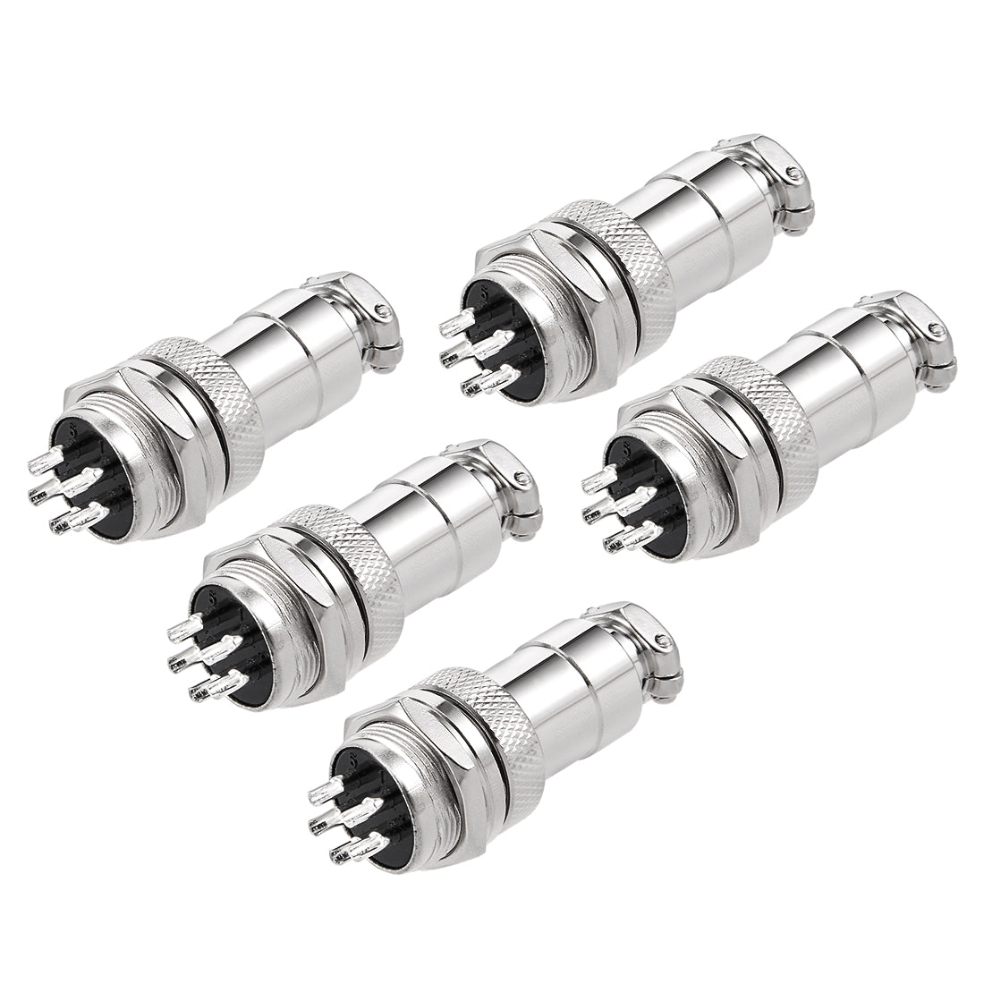 uxcell Uxcell 5pcs Aviation Connector 16mm 5P 5A 125V GX16-5 Waterproof Male Wire Panel Power Chassis Fittings Connector Aviation Silver Tone