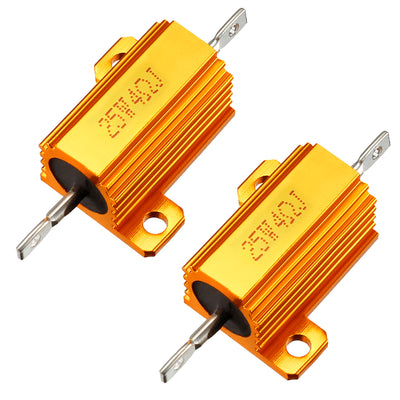 Harfington Uxcell 25W 4 Ohm 5% Aluminum Housing Resistor Screw  Chassis Mounted Aluminum Case Wirewound Resistor Load Resistors Gold Tone 2 pcs