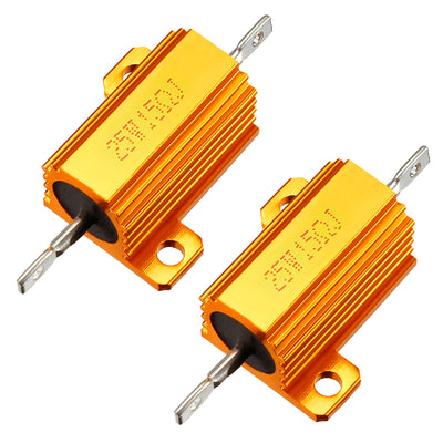 Harfington Uxcell 25W 15 Ohm 5% Aluminum Housing Resistor Screw  Chassis Mounted Aluminum Case Wirewound Resistor Load Resistors Gold Tone 2 pcs