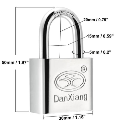 Harfington Uxcell 30mm Body Wide Stainless Steel Padlock Chrome Plated Harden Shackle, Keyed Alike