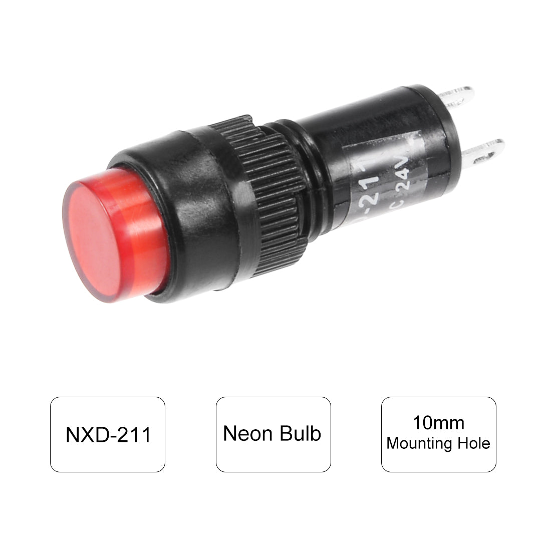 Uxcell Uxcell Indicator Lights DC 24V, NXD-215 Red Neon Bulb, Flush Panel Mount 5/16" 8mm, 10Pcs