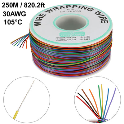 Harfington Uxcell Wrapping Wire Tin Plated Copper Wire P/N 30 AWG 250M Length 8 Colors