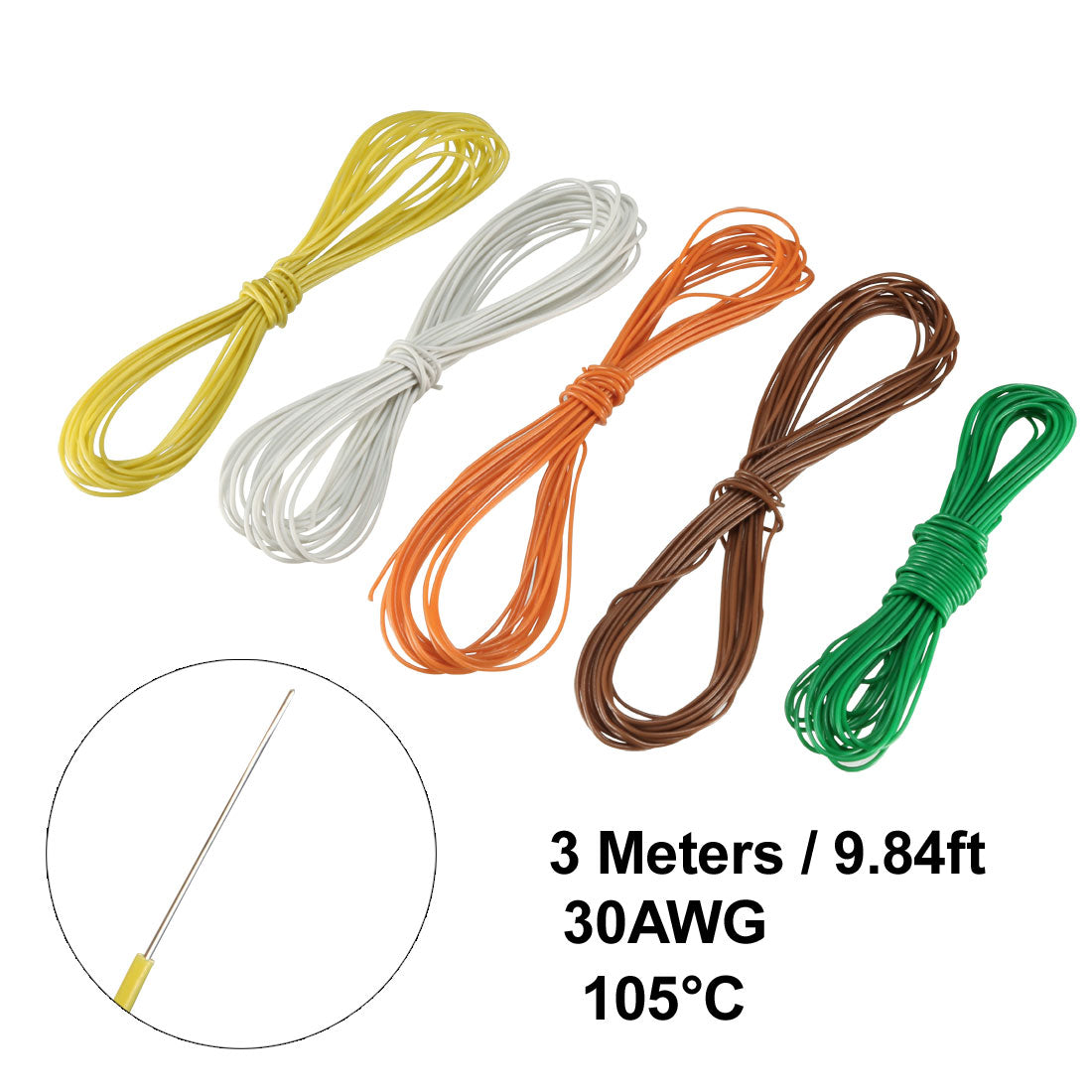 uxcell Uxcell 5 Pcs Wrapping Wire Tin Plated Copper Wire P/N 30 AWG 3 Meters Length