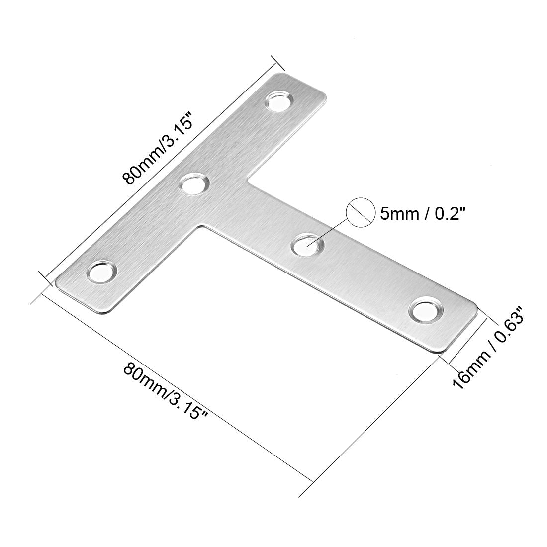 uxcell Uxcell Flat T Shape Repair Mending Plate, 80mmx80mm, Stainless steel Joining Bracket Support Brace, 10pcs