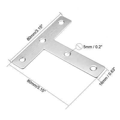 Harfington Uxcell Flat T Shape Repair Mending Plate, 80mmx80mm, Stainless steel Joining Bracket Support Brace, 10pcs