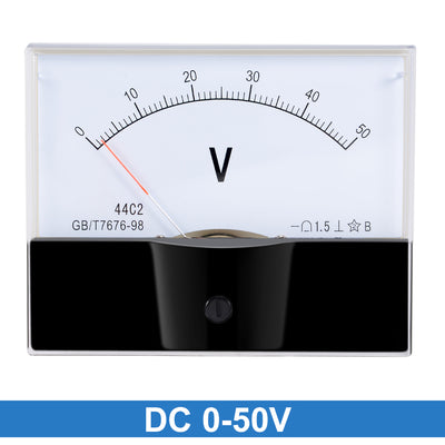 Harfington Uxcell DC 0-50V Analog Panel Voltage Gauge Volt Meter 44C2 1.5% Error