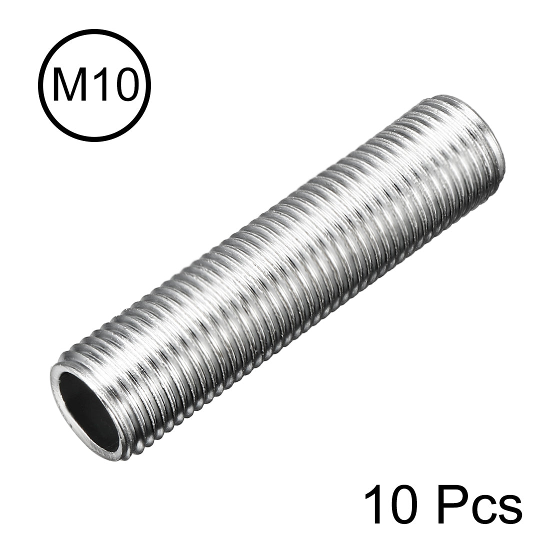 uxcell Uxcell Zinc Plated Lamp Pipe Nipple M10 40mm Length 1mm Pitch All Threaded 10Pcs