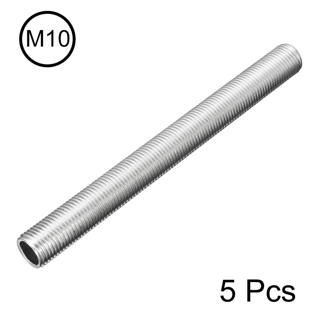 uxcell Uxcell Zinc Plated Lamp Pipe Nipple M10x1 100mm Length 1mm Pitch All Threaded 5Pcs