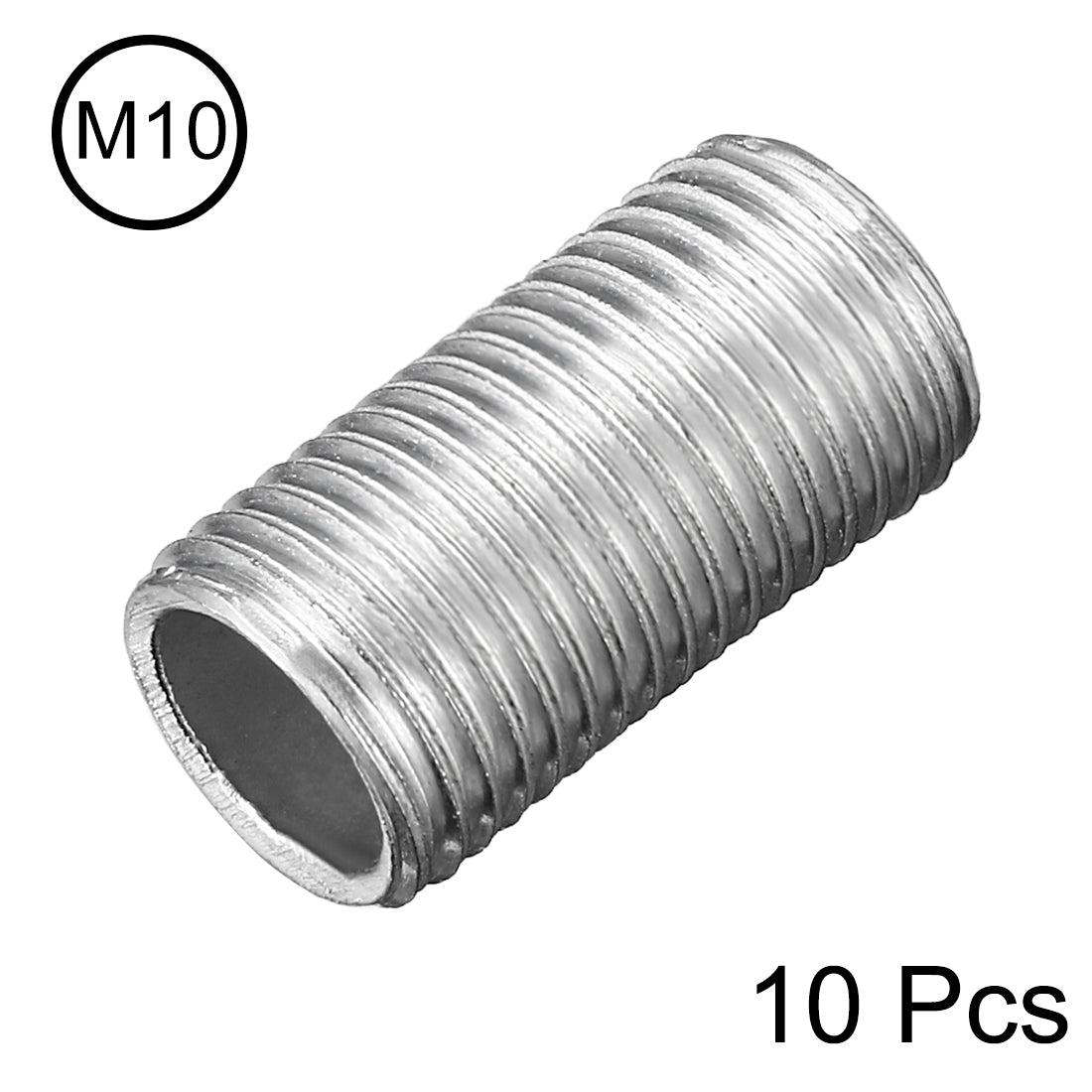 uxcell Uxcell Zinc Plated Lamp Pipe Nipple M10 20mm Length 1mm Pitch All Threaded 10Pcs