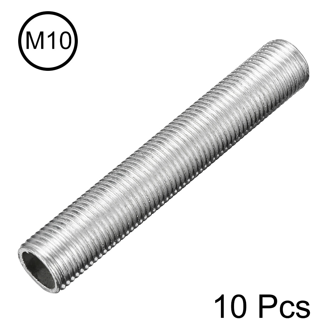 uxcell Uxcell Zinc Plated Lamp Pipe Nipple M10 60mm Length 1mm Pitch All Threaded 10Pcs