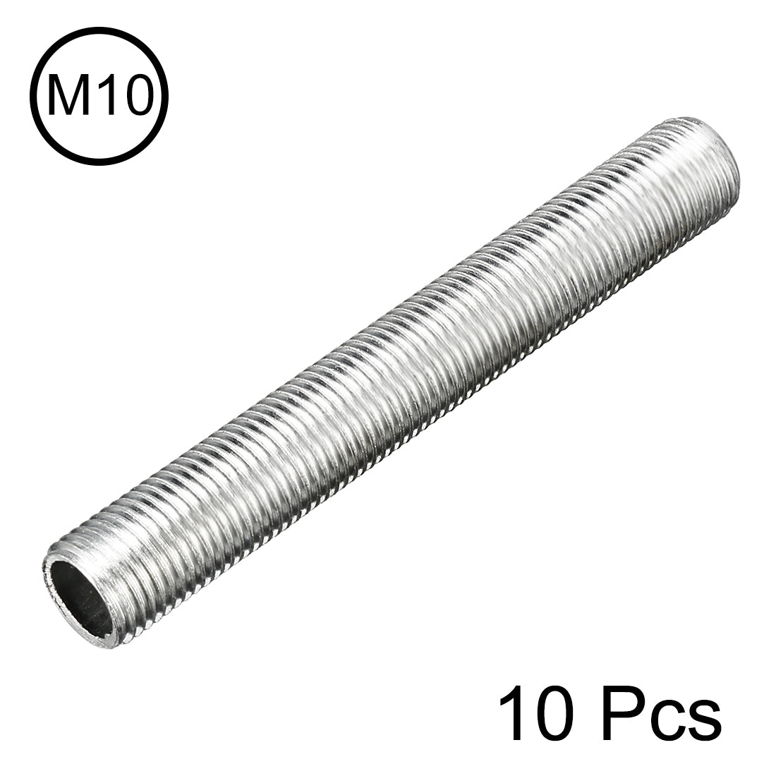 uxcell Uxcell Zinc Plated Lamp Pipe Nipple M10 70mm Length 1mm Pitch All Threaded 10Pcs