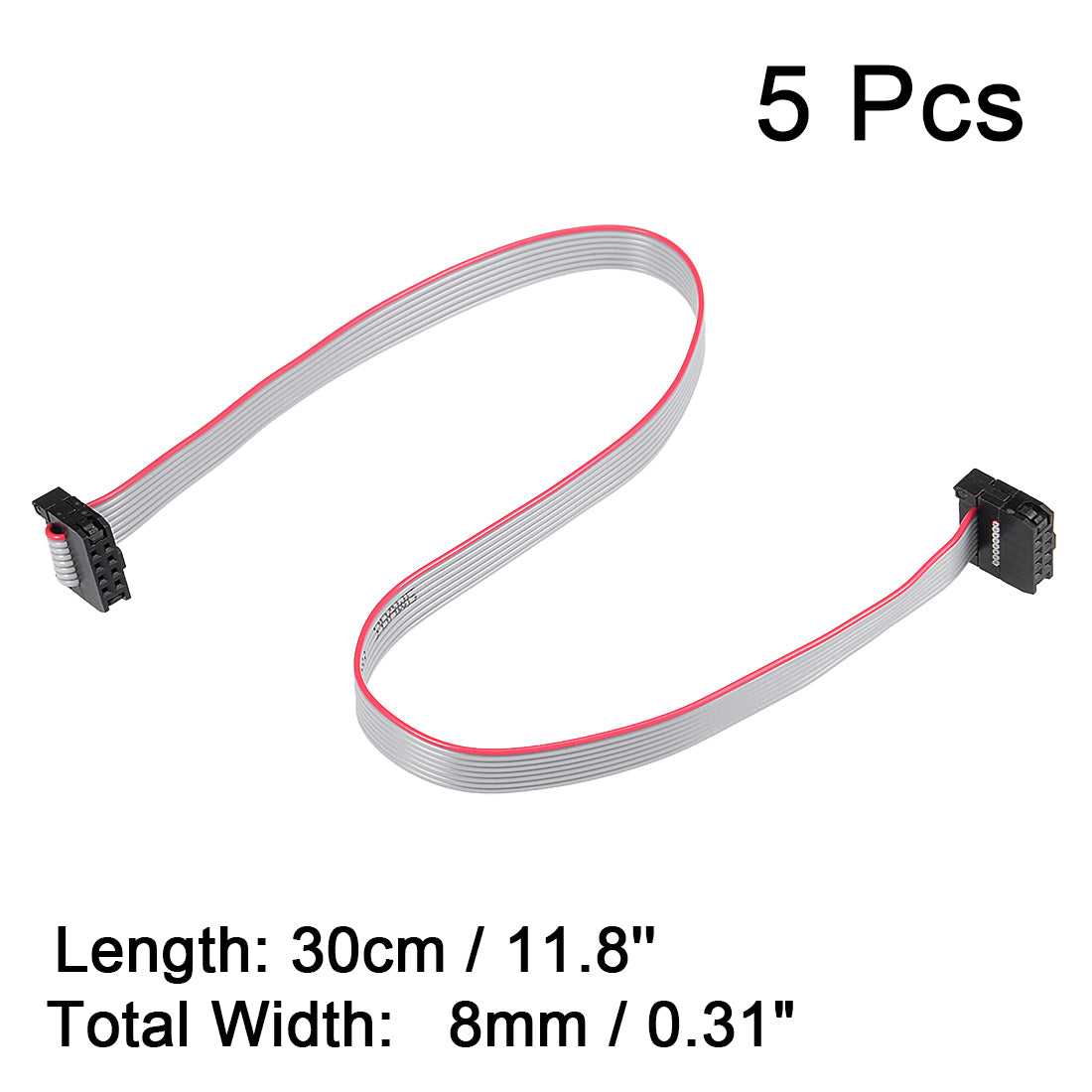 uxcell Uxcell IDC 8 Pins Connector Flat Ribbon Cable Female Connector Length 30cm 2mm Pitch,5pcs