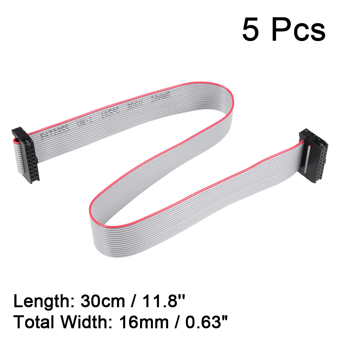 uxcell Uxcell IDC 16 Pins Connector Flat Ribbon Cable Female Connector Length 30cm 2mm Pitch,5pcs