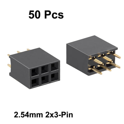 Harfington Uxcell 50Pcs 2.54mm Pitch 2x3-Pin Double Row Straight Connector Female Pin Header Strip PCB Board Socket