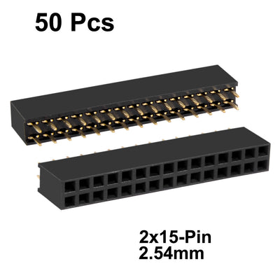 Harfington Uxcell 50Pcs 2.54mm Pitch 2x15-Pin Double Row Straight Connector Female Pin Header Strip PCB Board Socket