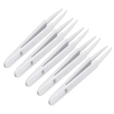 Harfington Uxcell 93303 Milky White Soft Plastic Fine Point Tip Anti-static Tweezers 4.7 Inch Length 5pcs