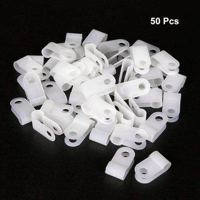 Harfington Uxcell 50pcs Nylon R-type Cable Clamp Organizer Cord Clips for Wire Management 5.3mm White