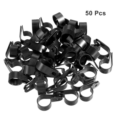 Harfington Uxcell 50Pcs Nylon R-type Cable Clamp Organizer Cord Clips for Wire Management 19.4mm Black CC-5