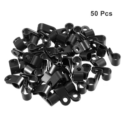 Harfington Uxcell 50Pcs Nylon R-type Cable Clamp Organizer Cord Clips for Wire Management 7.9mm Black CC-1.5