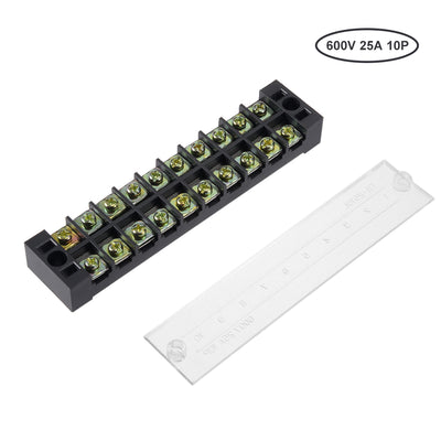 Harfington Uxcell 2 Pcs 10 Positions Dual Rows 600V 25A Cable Barrier Block Terminal Strip TB-2510L