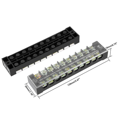 Harfington Uxcell 2 Pcs 10 Positions Dual Rows 600V 25A Cable Barrier Block Terminal Strip TB-2510L