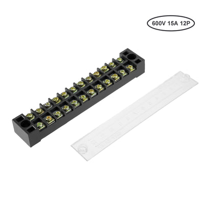 Harfington Uxcell 5 Pcs 12 Positions Dual Rows 600V 15A Cable Barrier Block Terminal Strip TB-1512L