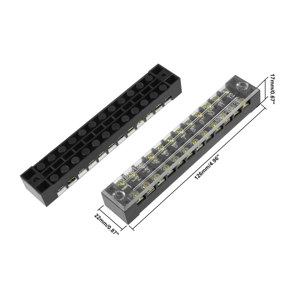 uxcell Uxcell 5 Pcs 12 Positions Dual Rows 600V 15A Cable Barrier Block Terminal Strip TB-1512L
