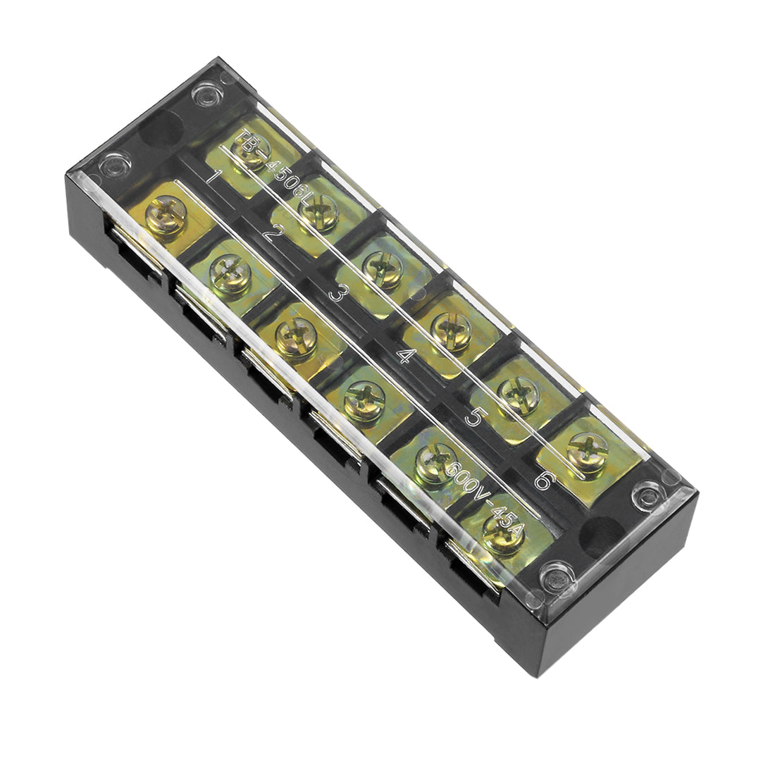 uxcell Uxcell Dual Rows 6 Positions 600V 45A Cable Barrier Block Terminal Strip TB-4506L